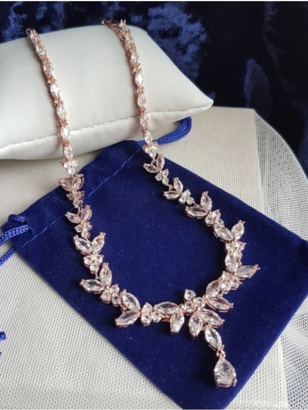 Swarovski Elements Rose Gold Marquis Teardrop Leaf Necklace NEW